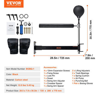 Wall-Mounted Boxing Trainer with Adjustable Spinning Bar and Punching Ball