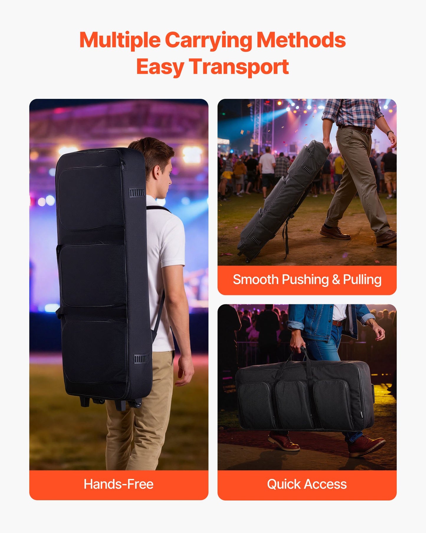 88 Key Keyboard Case, 1040 x 430 x 130 mm Interior, Padded Rolling Piano Case with Wheels, Sturdy Handle, 3-Pocket Storage, Gig Bag with Smooth Wheels, for 88 Note Keyboards and Electric Pianos