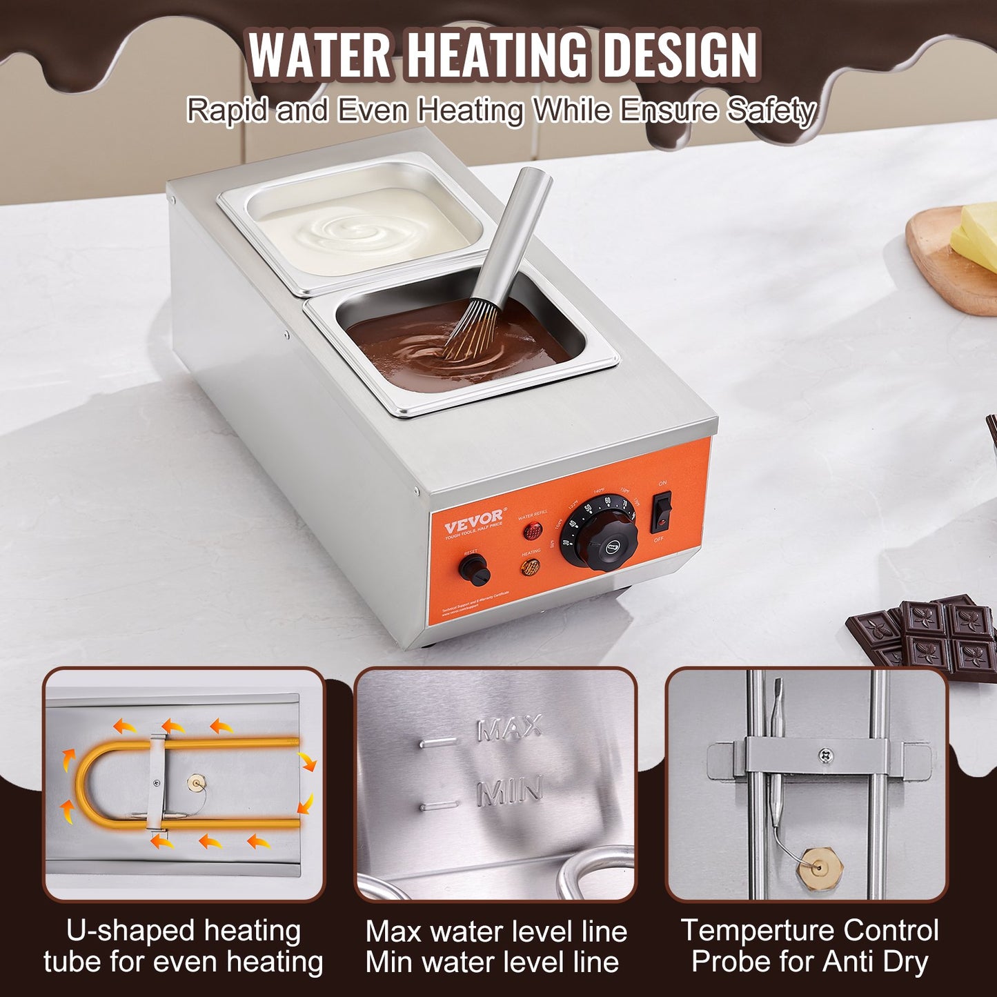 VEVOR Chocolate Tempering Machine, 2 Tanks Chocolate Melting Pot with TEMP Control