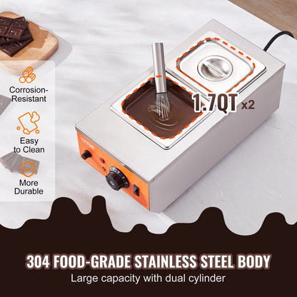 Dual-Tank Chocolate Melting Pot with Temperature Control, 1.5L Capacity, 800W