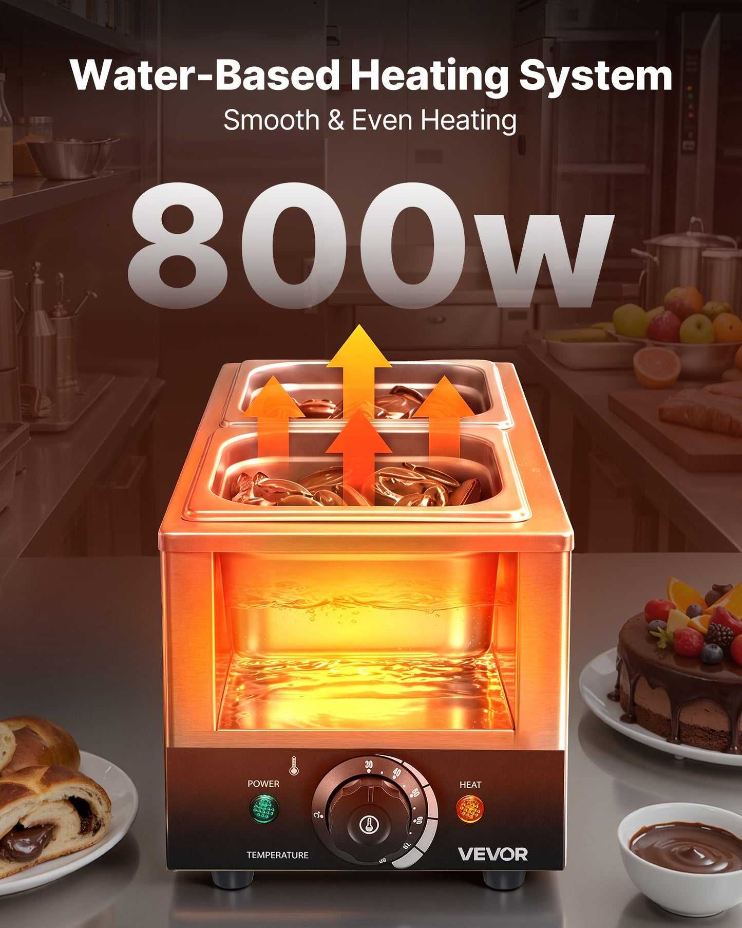 Chocolate Melting Machine, 2 Tanks 4 kg Choc Commercial Melter, 800W High Power, Water Bath Heating System, Stainless Steel Body, 30℃ to 85℃ Temp Range, Chocolate Warmer for Cheese Milk