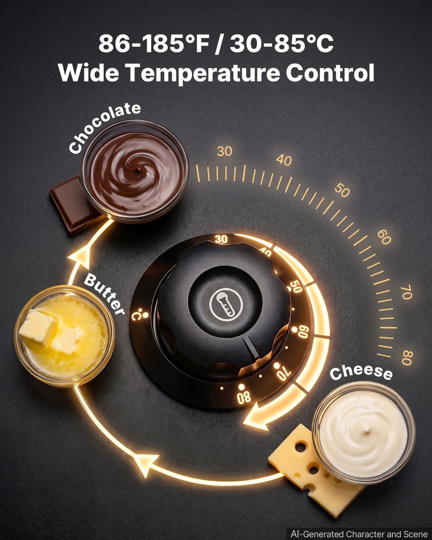 Chocolate Melting Machine, 2 Tanks 4 kg Choc Commercial Melter, 800W High Power, Water Bath Heating System, Stainless Steel Body, 30℃ to 85℃ Temp Range, Chocolate Warmer for Cheese Milk