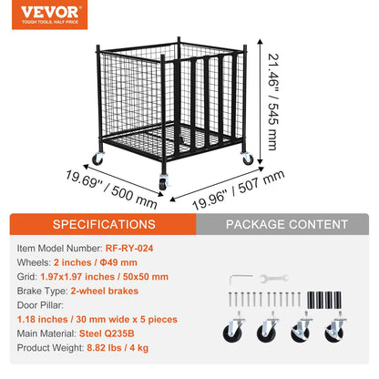Portable Sports Ball Storage Cart with Lockable Cage and Elastic Straps, Steel Rack
