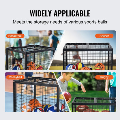 Rolling Sports Ball Storage Cart with Lockable Double Lids, Steel Construction