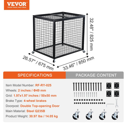 Rolling Sports Ball Storage Cart with Lockable Double Lids, Steel Construction