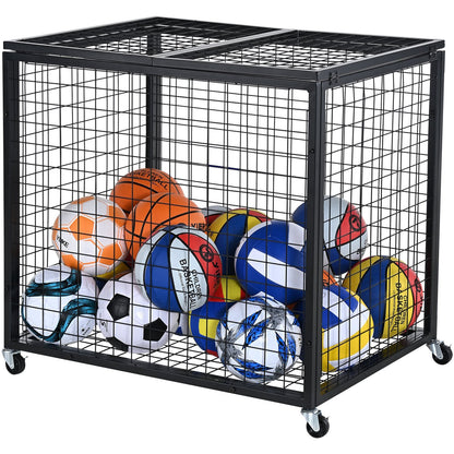 Rolling Sports Ball Storage Cart with Lockable Double Lids, Steel Construction