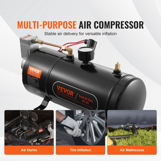 12V Air Compressor System with 3L Tank, 120 psi for Train Horns & Tires