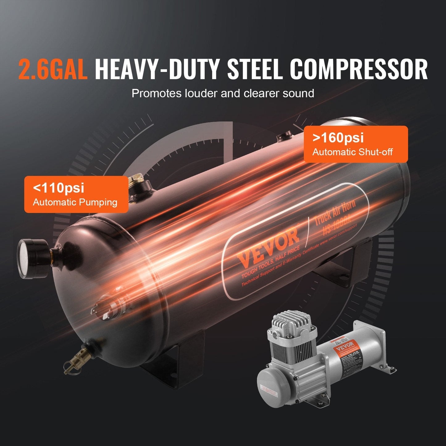 4-Trumpet Air Horn Kit with 12V Compressor, 150dB, 10L Tank, for Vehicles