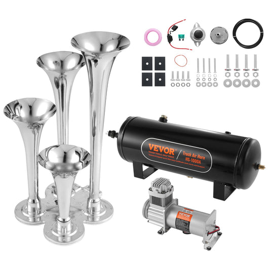 VEVOR Train Horns Kit, 4 Trumpet Air Horn Kit, 150dB Train Horns for Pickup Trucks,