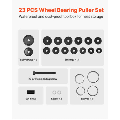 Wheel Bearing Press Kit, 23 PCS FWD Bearing Puller Tools, for Front Wheel Drive Bearing Removal and Installation, Wheel 