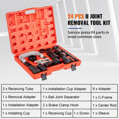 24-Piece Ball Joint & U Joint Removal Kit for 2/4 WD Cars with Storage Case
