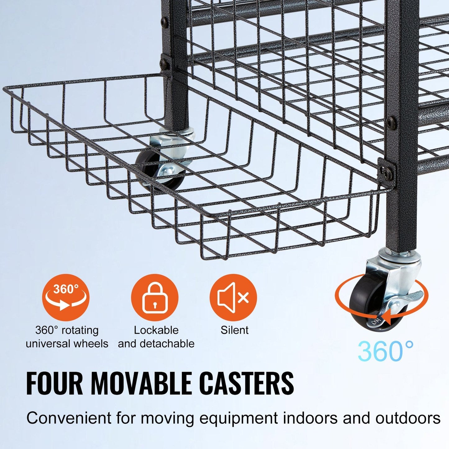 Rolling Sports Gear Cart with Baskets & Hooks - Indoor/Outdoor Storage Solution