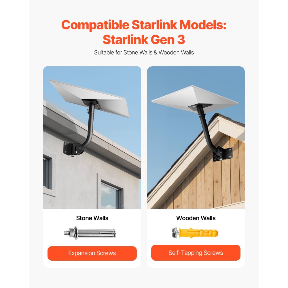 VEVOR Starlink Gen 3 Mount Adjustable Wall Mounting Standard Gen 3 Pipe Kit