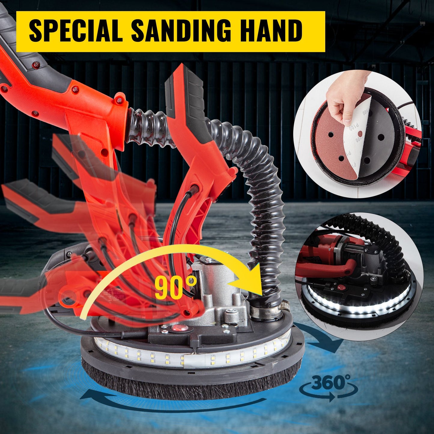 Vevor Drywall Sander Electric Drywall Sander 750W Foldable Wall Sander LED Strip