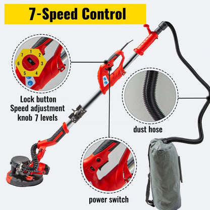 Electric Drywall Sander 750W, Variable Speed 800-1750 RPM, 1.4-1.7m Handle