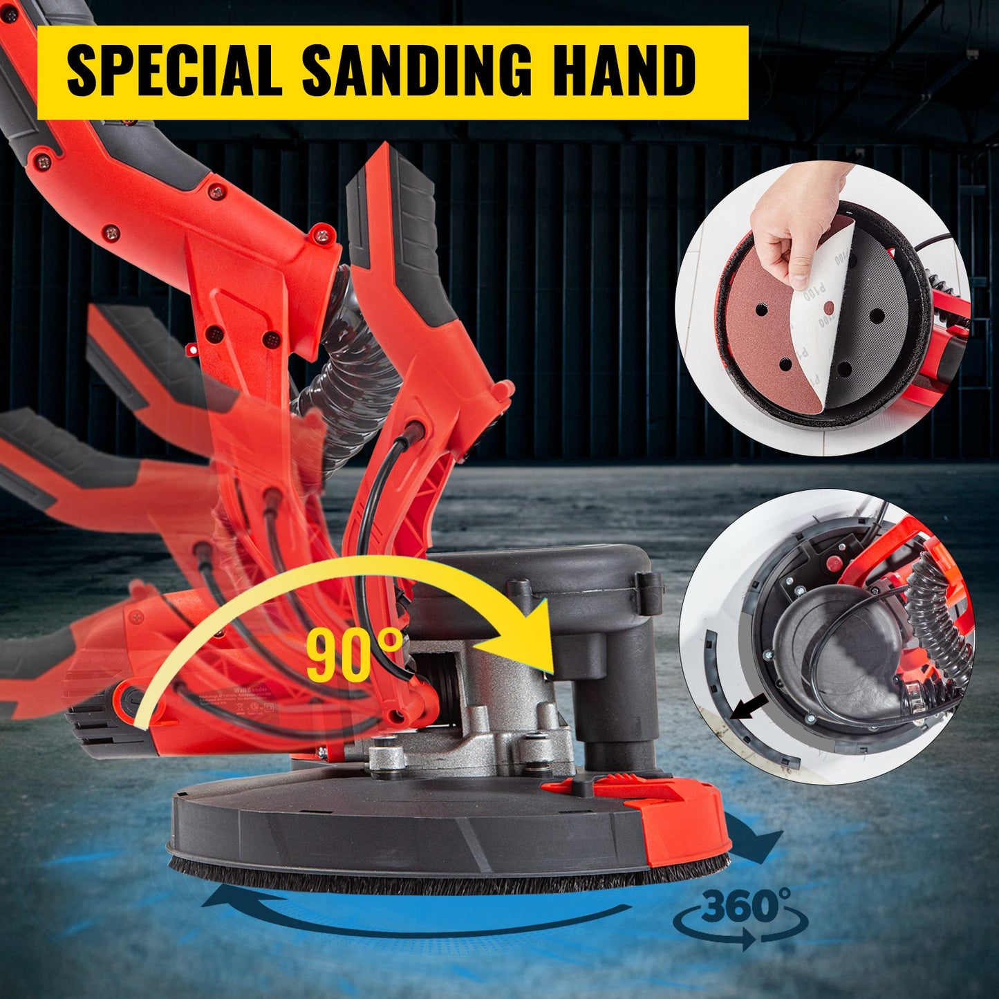 VEVOR Drywall Sander 750W Electric, Electric Sander Variable Speed 800-1750RPM,