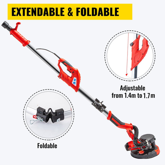 Electric Drywall Sander 750W, Variable Speed 800-1750 RPM, 1.4-1.7m Handle