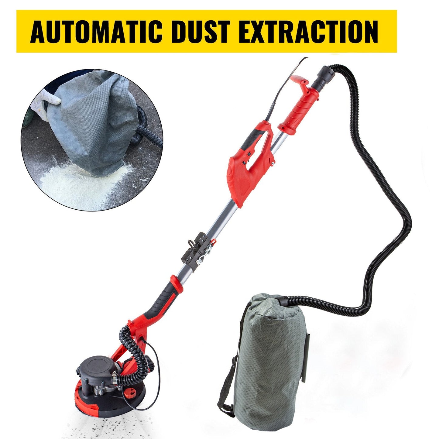 Electric Drywall Sander 750W, Variable Speed 800-1750 RPM, 1.4-1.7m Handle