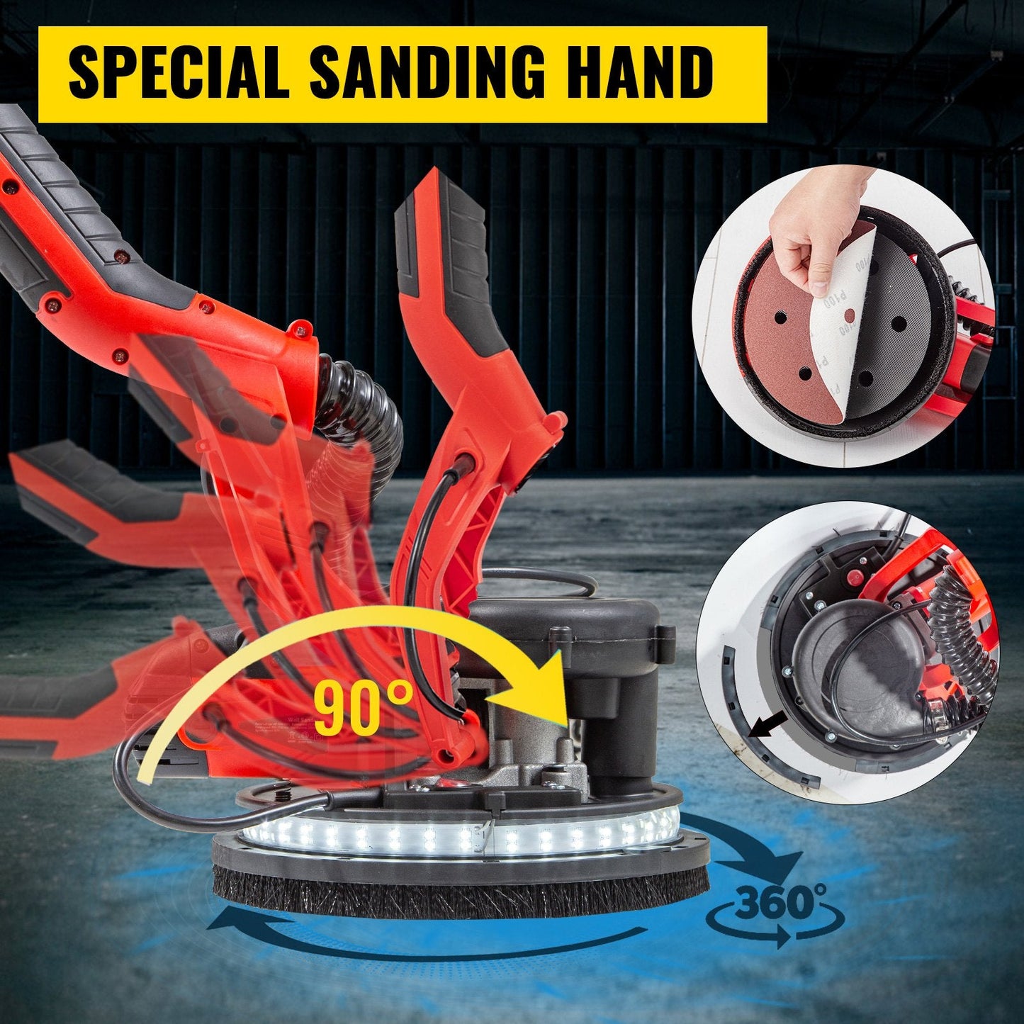 Electric Drywall Sander 750W with Vacuum, Adjustable Length 1.4m-1.9m