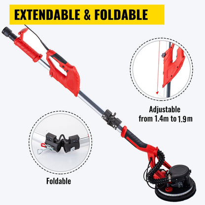 Electric Drywall Sander 750W with Vacuum, Adjustable Length 1.4m-1.9m
