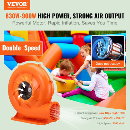Inflatable Bounce House Air Pump 900W, 3300 RPM, Waterproof & Low-Noise