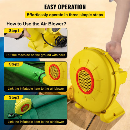 Inflatable Bounce House Air Blower Pump 450W, 0.6HP, 450 m³/h, Yellow