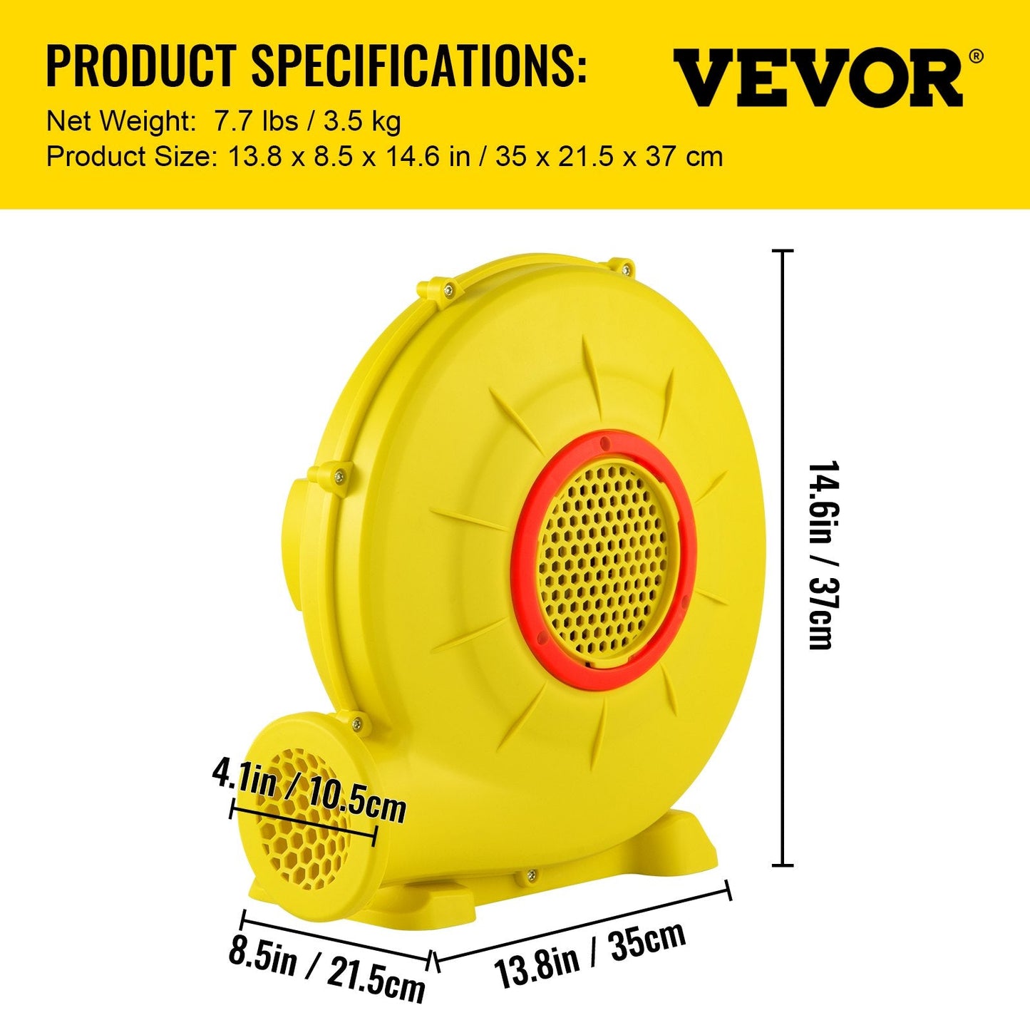 Inflatable Bounce House Air Blower Pump 450W, 0.6HP, 450 m³/h, Yellow