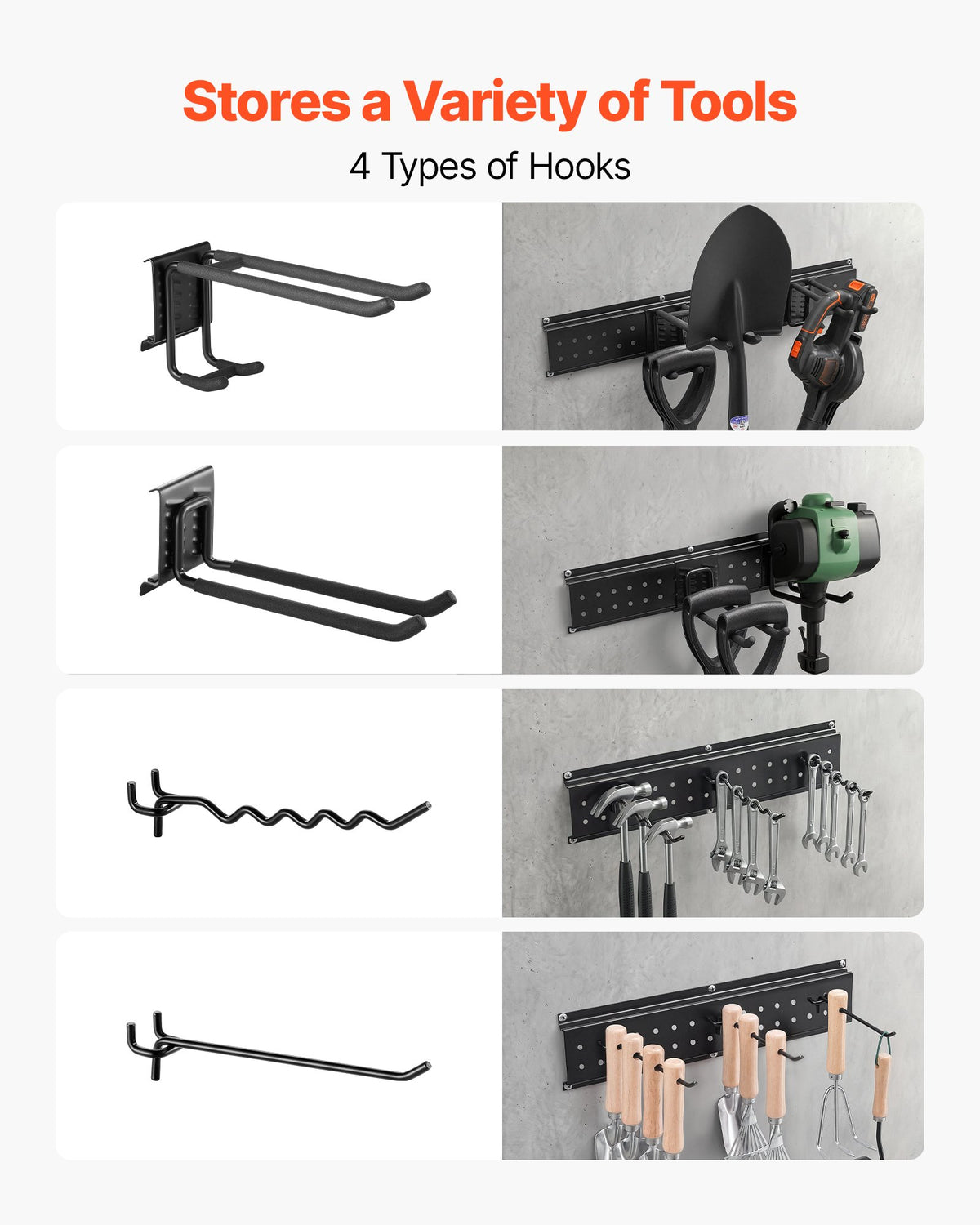 Garage Tool Organizer 1257.3 mm 272 kg Wall Mount Garden Tool Rack, Heavy Duty Garage Hanging Storage Rack Organization with 3 Rails and 12 Adjustable Hooks, for Yard Tools, Shovel, Rake, Shed