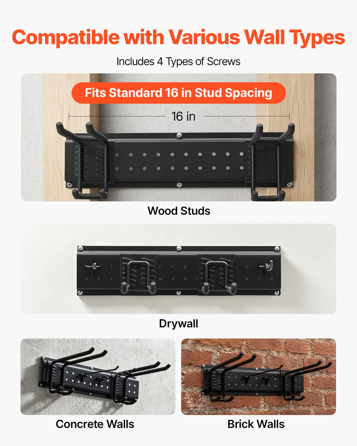 Garage Tool Organizer 1257.3 mm 272 kg Wall Mount Garden Tool Rack, Heavy Duty Garage Hanging Storage Rack Organization with 3 Rails and 12 Adjustable Hooks, for Yard Tools, Shovel, Rake, Shed