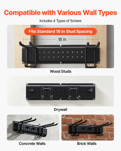 Garage Tool Organizer 1257.3 mm 272 kg Wall Mount Garden Tool Rack, Heavy Duty Garage Hanging Storage Rack Organization with 3 Rails and 12 Adjustable Hooks, for Yard Tools, Shovel, Rake, Shed