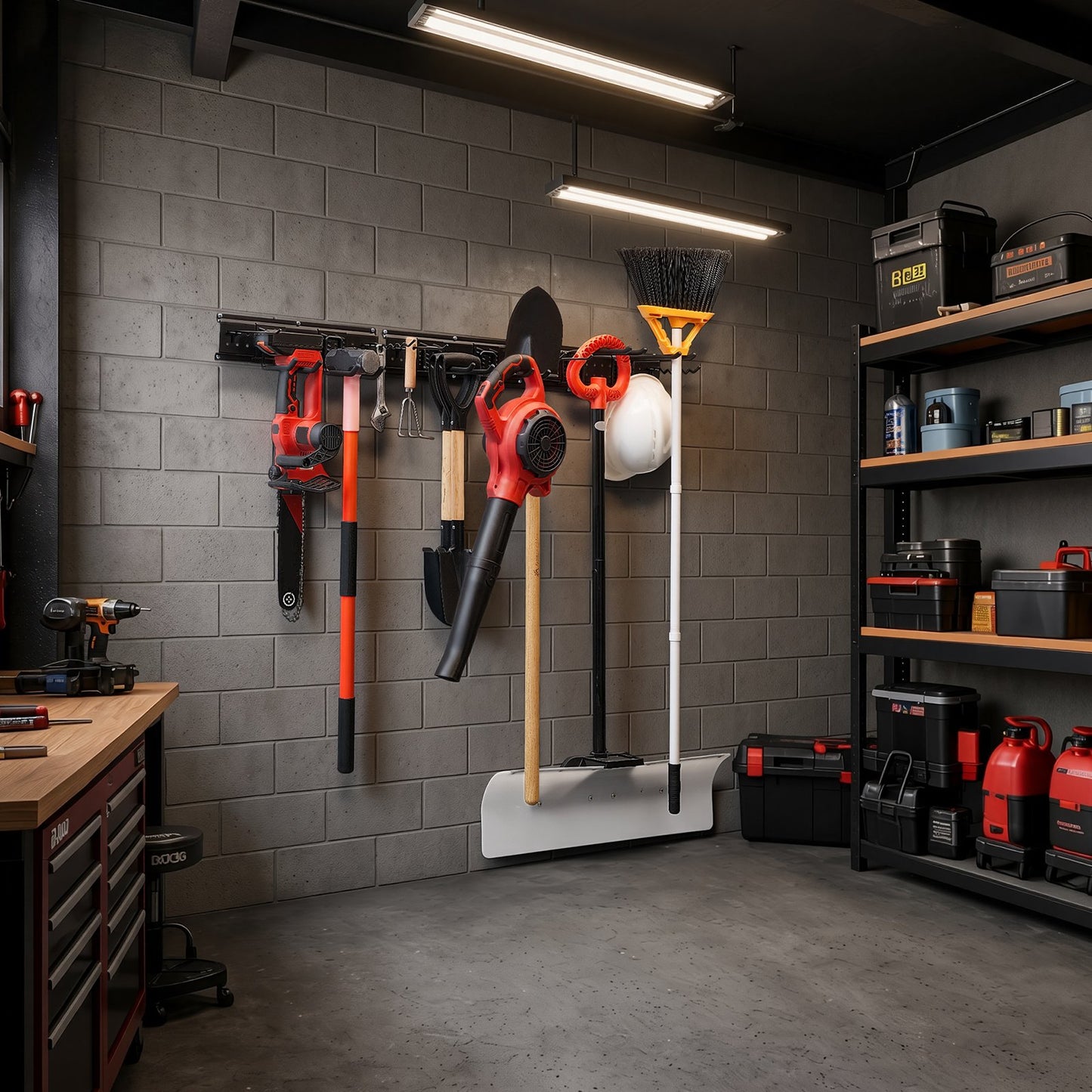 Garage Tool Organizer 1257.3 mm 272 kg Wall Mount Garden Tool Rack, Heavy Duty Garage Hanging Storage Rack Organization with 3 Rails and 12 Adjustable Hooks, for Yard Tools, Shovel, Rake, Shed