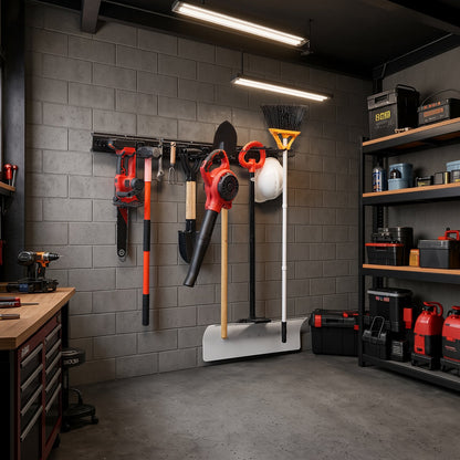 Garage Tool Organizer 1257.3 mm 272 kg Wall Mount Garden Tool Rack, Heavy Duty Garage Hanging Storage Rack Organization with 3 Rails and 12 Adjustable Hooks, for Yard Tools, Shovel, Rake, Shed