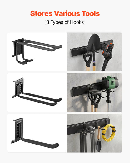 Garage Tool Organizer 1257.3 mm 272 kg Wall Mount Garden Tool Rack, Heavy Duty Garage Hanging Storage Rack Organization with 3 Rails and 9 Adjustable Hooks, for Yard Tools, Shovel, Rake, Shed