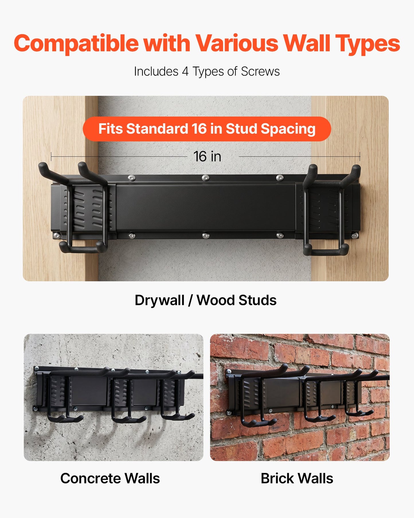 Garage Tool Organizer 1257.3 mm 272 kg Wall Mount Garden Tool Rack, Heavy Duty Garage Hanging Storage Rack Organization with 3 Rails and 9 Adjustable Hooks, for Yard Tools, Shovel, Rake, Shed