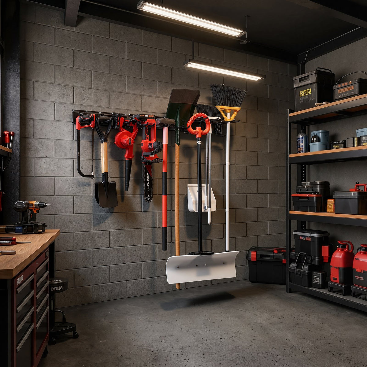 Garage Tool Organizer 1257.3 mm 272 kg Wall Mount Garden Tool Rack, Heavy Duty Garage Hanging Storage Rack Organization with 3 Rails and 9 Adjustable Hooks, for Yard Tools, Shovel, Rake, Shed