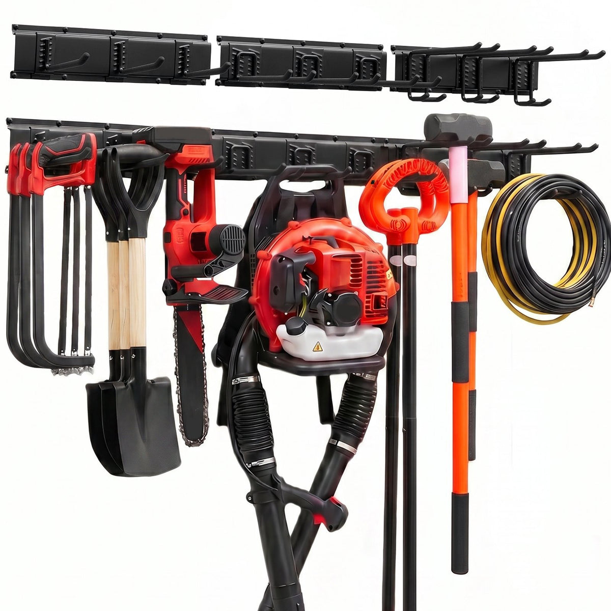 Garage Tool Organizer 1257.3 mm 272 kg Wall Mount Garden Tool Rack, Heavy Duty Garage Hanging Storage Rack Organization with 3 Rails and 9 Adjustable Hooks, for Yard Tools, Shovel, Rake, Shed
