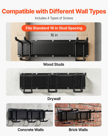 Garage Tool Organizer 1676.4 mm 363 kg Wall Mount Garden Tool Rack, Heavy Duty Garage Hanging Storage Rack Organization with 4 Rails and 10 Adjustable Hooks, for Yard Tools, Shovel, Rake, Shed