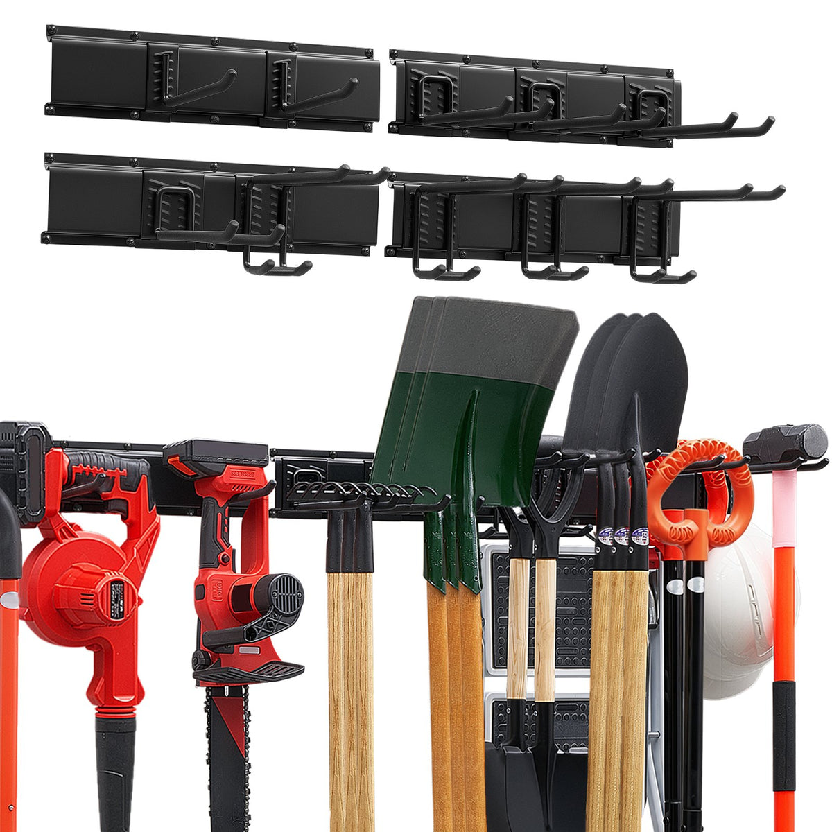 Garage Tool Organizer 1676.4 mm 363 kg Wall Mount Garden Tool Rack, Heavy Duty Garage Hanging Storage Rack Organization with 4 Rails and 10 Adjustable Hooks, for Yard Tools, Shovel, Rake, Shed