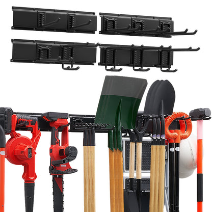 Garage Tool Organizer 1676.4 mm 363 kg Wall Mount Garden Tool Rack, Heavy Duty Garage Hanging Storage Rack Organization with 4 Rails and 10 Adjustable Hooks, for Yard Tools, Shovel, Rake, Shed