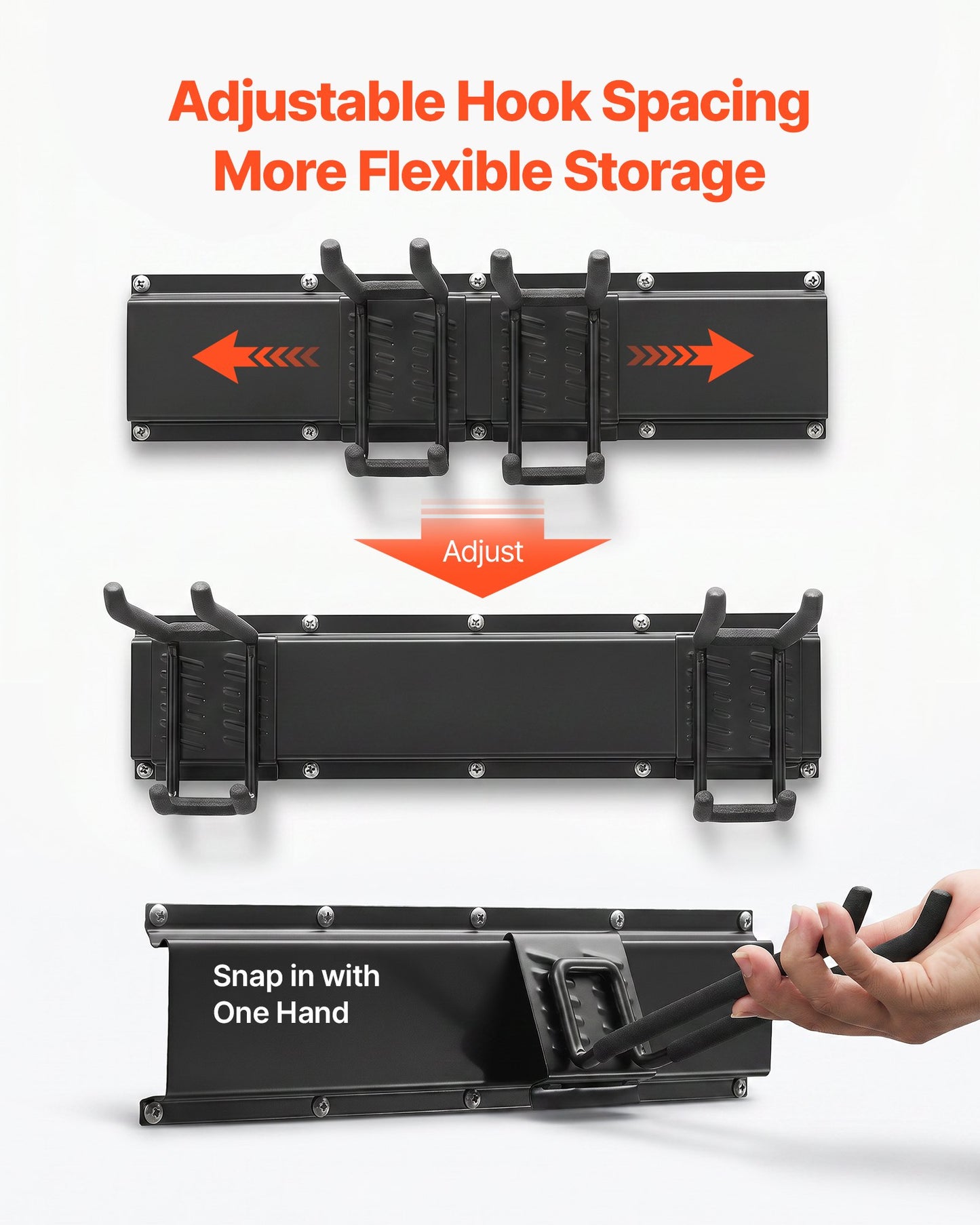 Garage Tool Organizer 2514.6 mm 544 kg Wall Mount Garden Tool Rack, Heavy Duty Garage Hanging Storage Rack Organization with 6 Rails and 16 Adjustable Hooks, for Yard Tools, Shovel, Rake, Shed