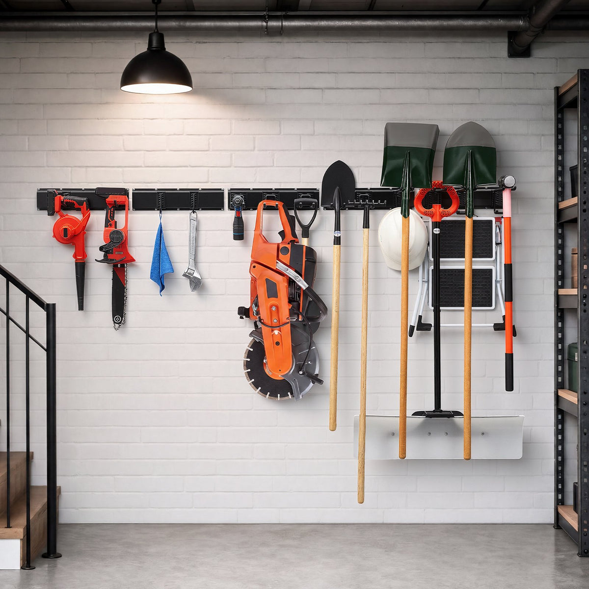 Garage Tool Organizer 2514.6 mm 544 kg Wall Mount Garden Tool Rack, Heavy Duty Garage Hanging Storage Rack Organization with 6 Rails and 16 Adjustable Hooks, for Yard Tools, Shovel, Rake, Shed