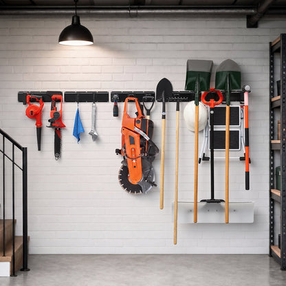 Garage Tool Organizer 2514.6 mm 544 kg Wall Mount Garden Tool Rack, Heavy Duty Garage Hanging Storage Rack Organization with 6 Rails and 16 Adjustable Hooks, for Yard Tools, Shovel, Rake, Shed