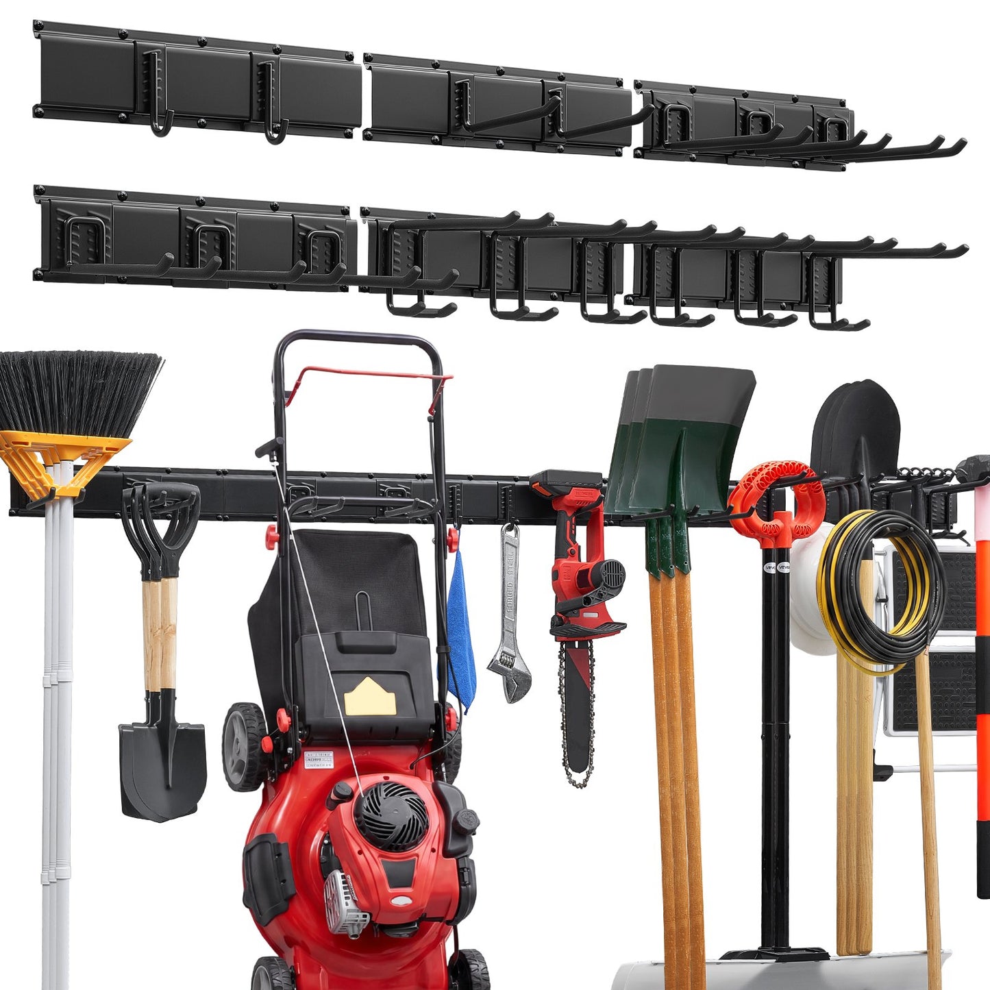 Garage Tool Organizer 2514.6 mm 544 kg Wall Mount Garden Tool Rack, Heavy Duty Garage Hanging Storage Rack Organization with 6 Rails and 16 Adjustable Hooks, for Yard Tools, Shovel, Rake, Shed
