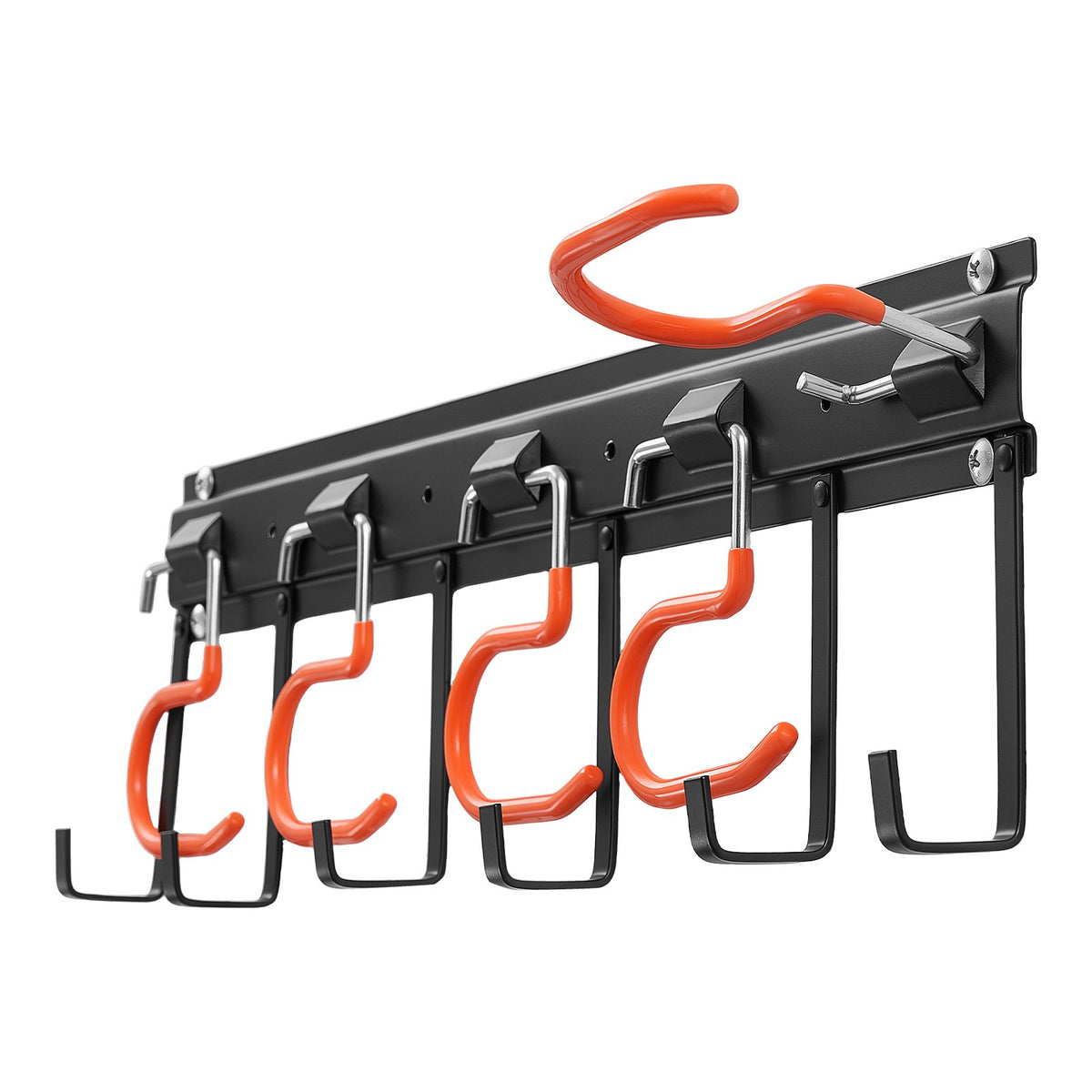 Garage Tool Organizer 1727.2 mm 204 kg Wall Mount Garden Tool Rack, Heavy Duty Hanging Storage Organization, 4 Rails with 24 Fixed L-Hooks, 20 Adjustable S-Hooks, for Yard Tools, Shovel, Shed