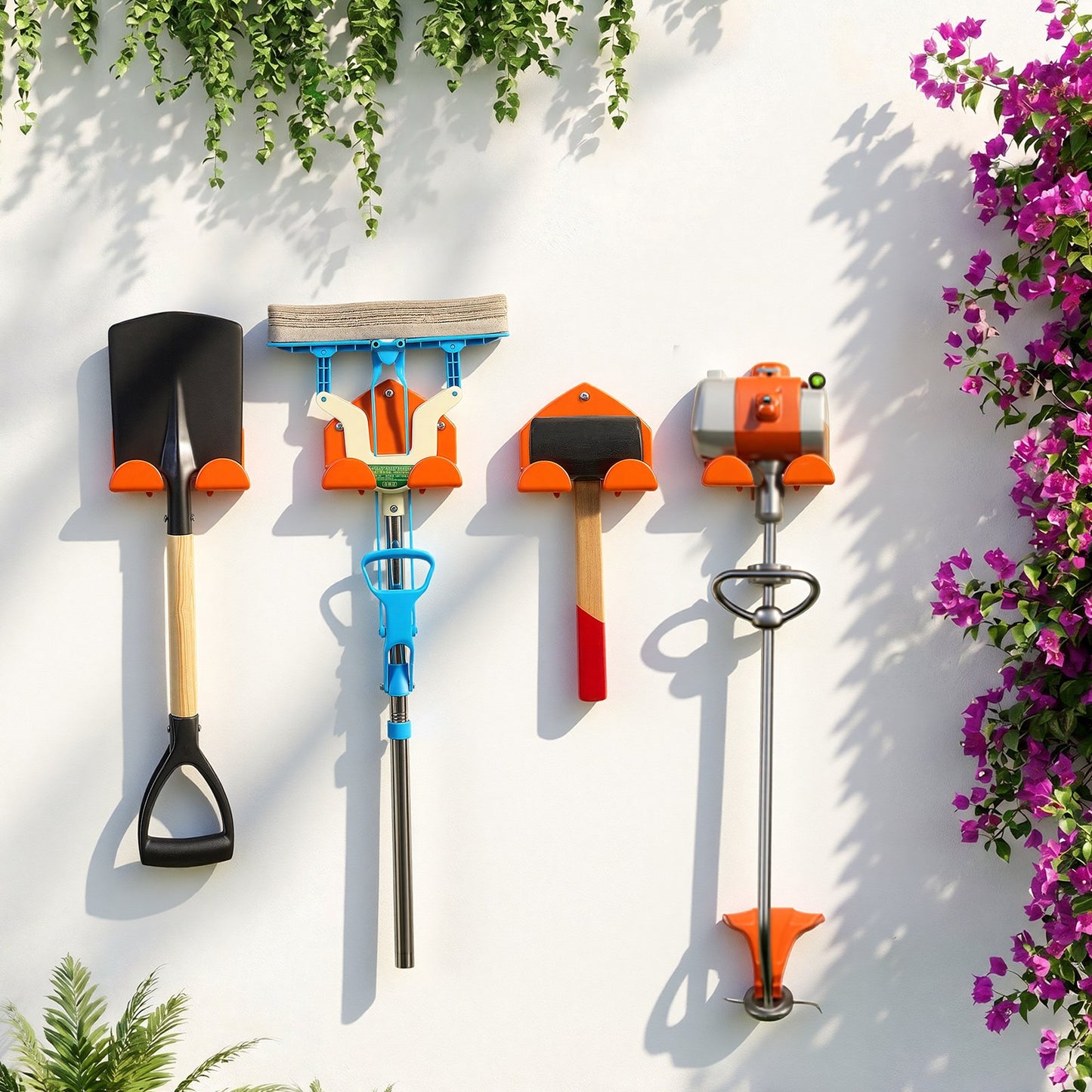 Garage Organizer Trimmer Rack 150 mm 2 Pack 82 kg Total Capacity, Wall Mount Garden Power Tool Hanger Weed Whackers Holder for Grass/Hedge Trimmer, Leaf Blower, Chainsaw, Garden Tools, Orange