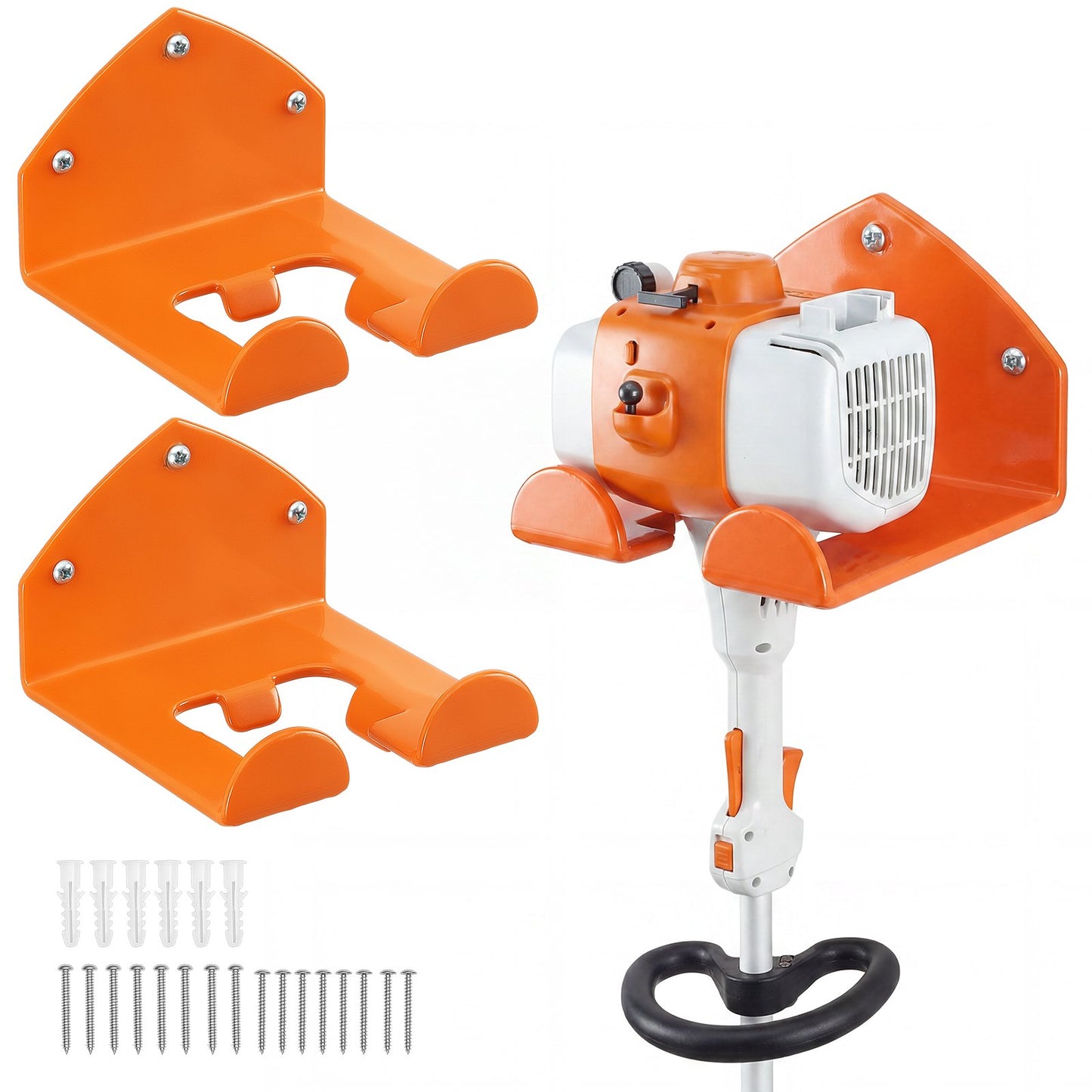 Garage Organizer Trimmer Rack 150 mm 2 Pack 82 kg Total Capacity, Wall Mount Garden Power Tool Hanger Weed Whackers Holder for Grass/Hedge Trimmer, Leaf Blower, Chainsaw, Garden Tools, Orange