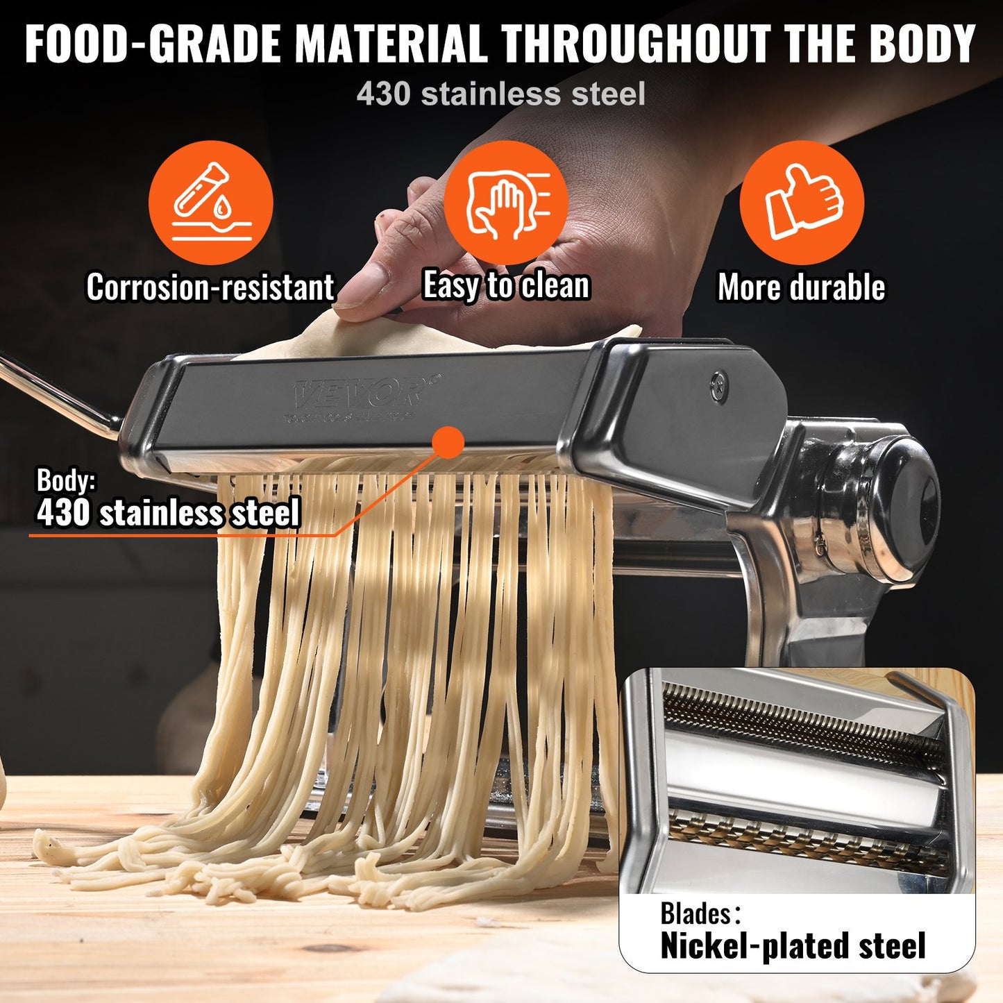 VEVOR Pasta Maker Machine, 9 Adjustable Thickness Settings Noodles Maker, Stainless