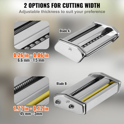 Pasta Maker Machine, 9 Adjustable Thickness Settings Noodles Maker, Stainless Steel Noodle Rollers and Cutter, Manual Ha
