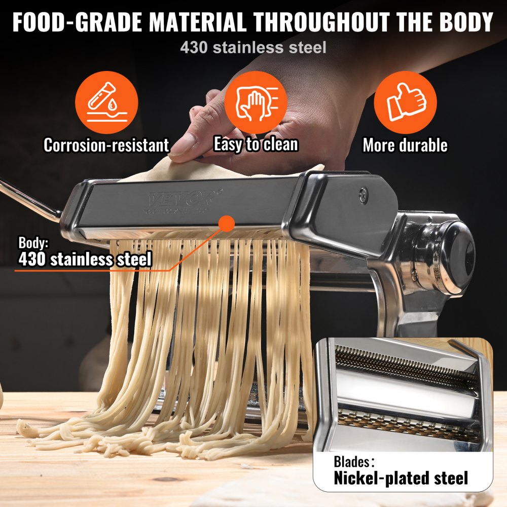 Pasta Maker Machine, 9 Adjustable Thickness Settings Noodles Maker, Stainless Steel Noodle Rollers and Cutter, Manual Hand Press, Pasta Making Kitchen Tool Kit, Perfect for Spaghetti Lasagna