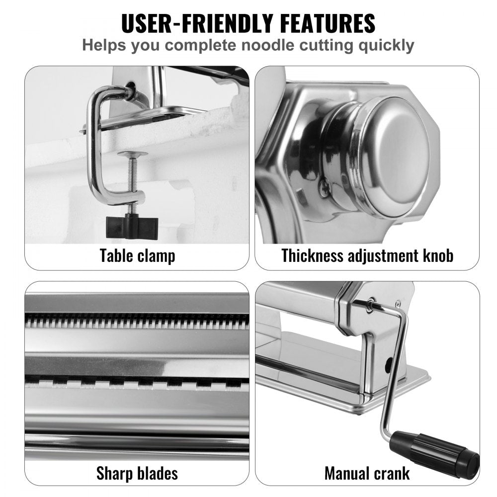 Pasta Maker Machine, 9 Adjustable Thickness Settings Noodles Maker, Stainless Steel Noodle Rollers and Cutter, Manual Hand Press, Pasta Making Kitchen Tool Kit, Perfect for Spaghetti Lasagna